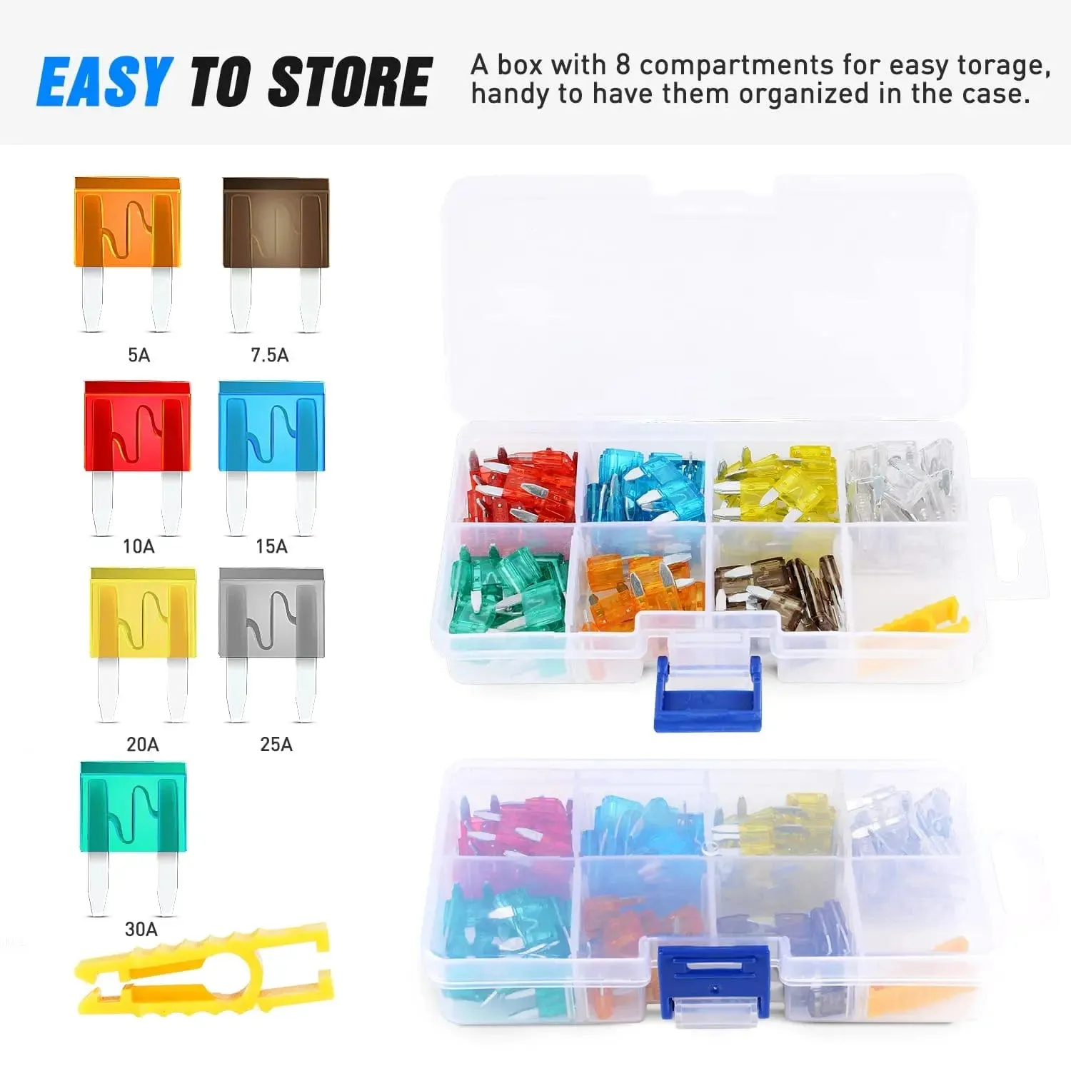 120Pcs Mini ATM/APM Blade Fuse with 10 Pack 14AWG Inline Fuse Holder