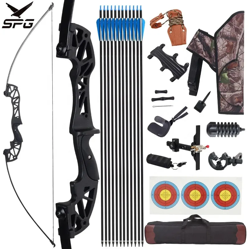 Archery Takedown Recurve Bow and Arrow Set Take-Down Straight Metal Bow Riser Beginner Shooting Practice Equipment