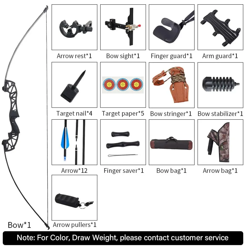 Archery Takedown Recurve Bow and Arrow Set Take-Down Straight Metal Bow Riser Beginner Shooting Practice Equipment