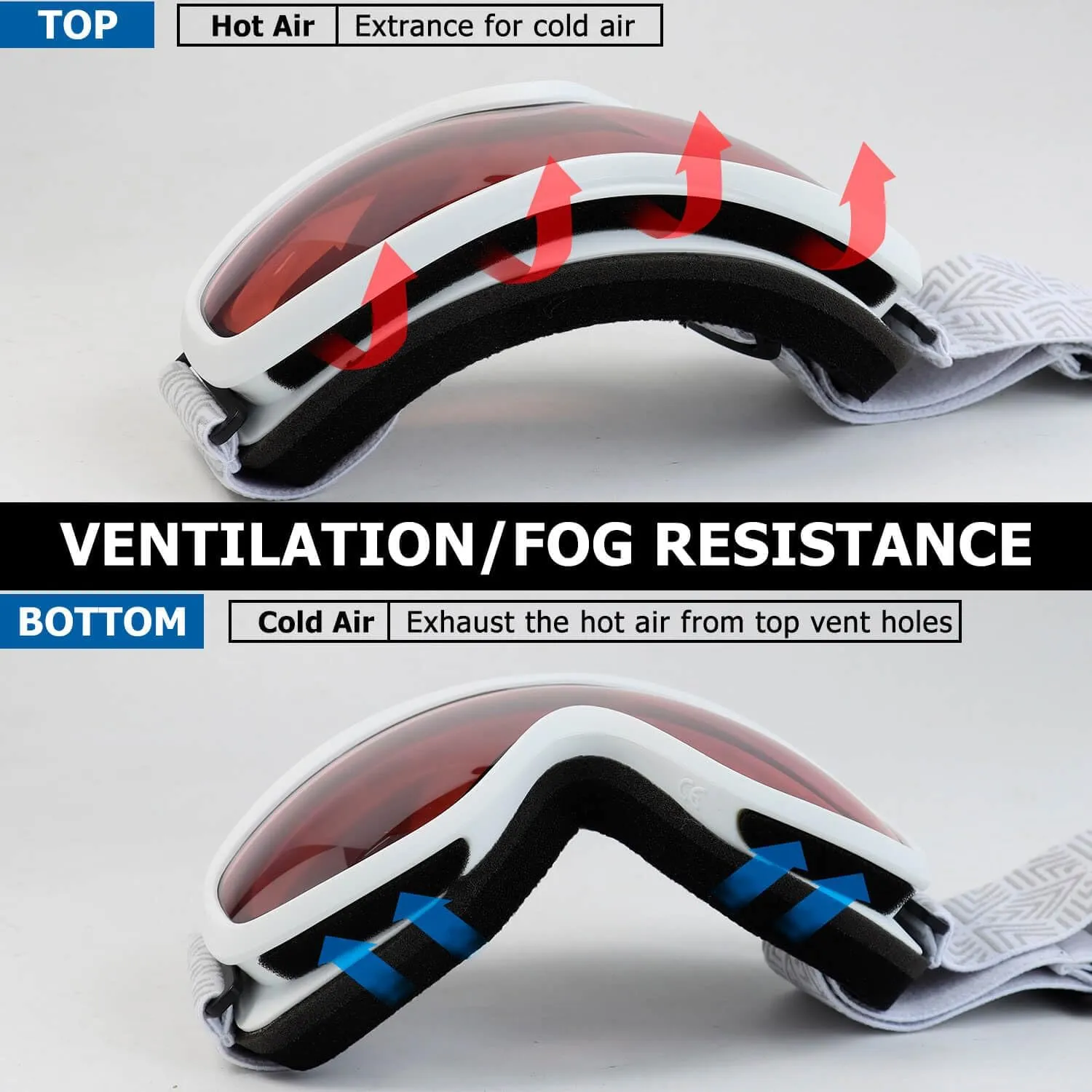 AVV OTG Ski Goggles for Men Women With Anti-Fog Dual Layer lens, UV400 Snow Goggle for Snowboarding Snowmobiling Skating