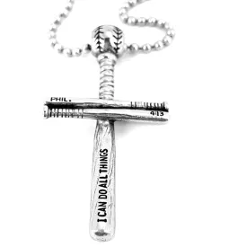 Baseball Bat And Ball Cross Necklace Pewter