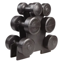 Black Vinyl Dumbbell Weights Set with Rack, 12kg Total