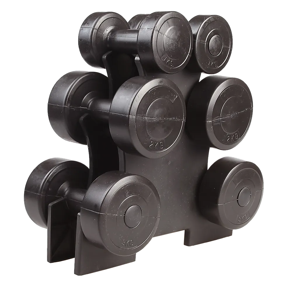 Black Vinyl Dumbbell Weights Set with Rack, 12kg Total