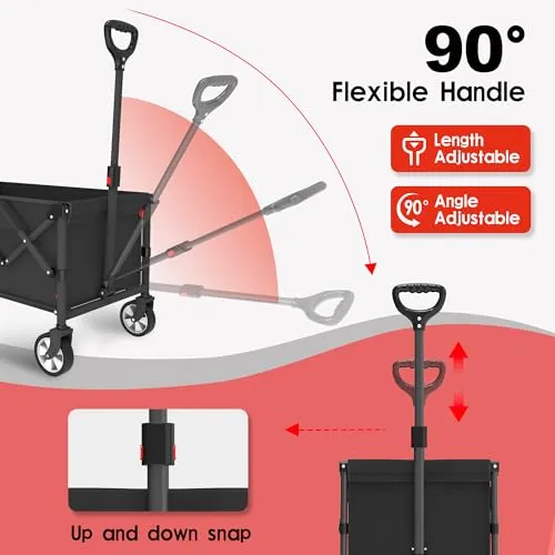 Bossicar Wagon Cart Heavy Duty Foldable 【2024 New Upgrade】 Collapsible Wagon with Smallest Folding Design, Utility Grocery Wagon Shopping, Sports, Camping and Garden (2024 High Luxury Black)