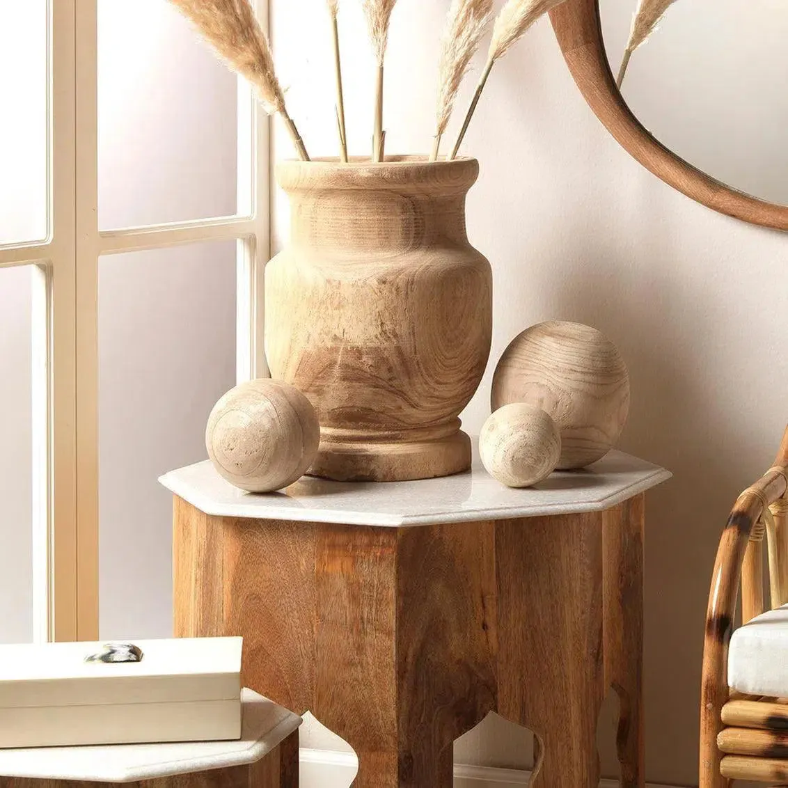 Coastal Style Brown Paulownia Wood Malibu Wood Balls (set of 3)