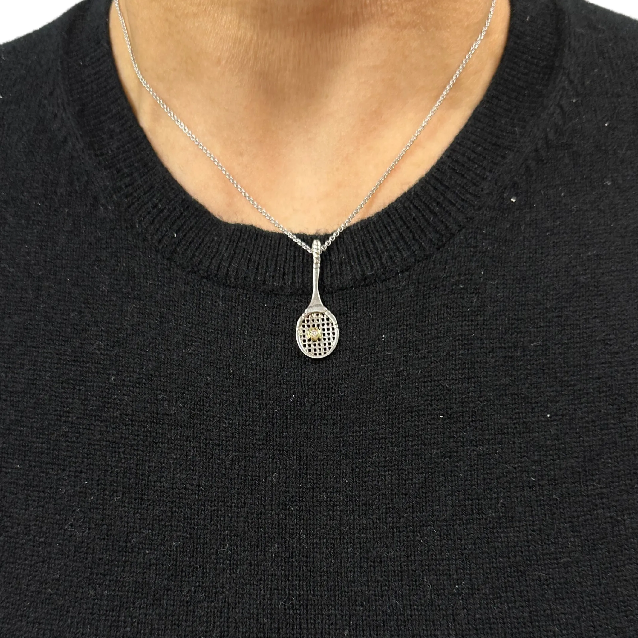 Daisy Exclusive Sterling Silver and Gemstone Tennis Racket Pendant