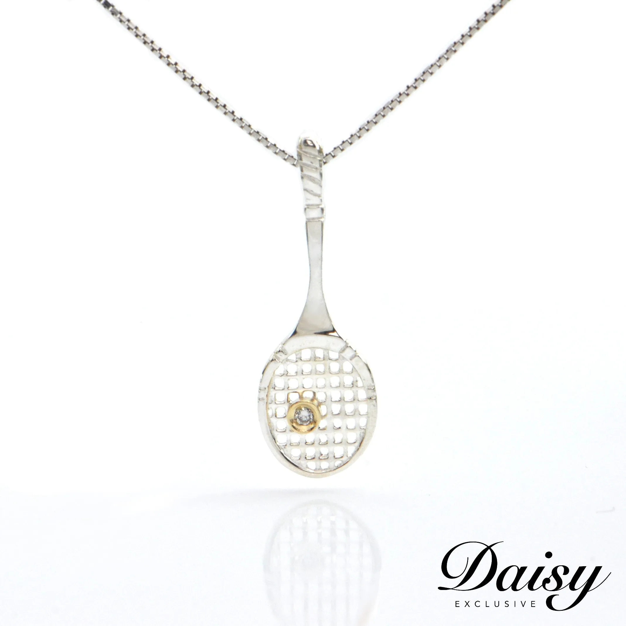 Daisy Exclusive Sterling Silver and Gemstone Tennis Racket Pendant