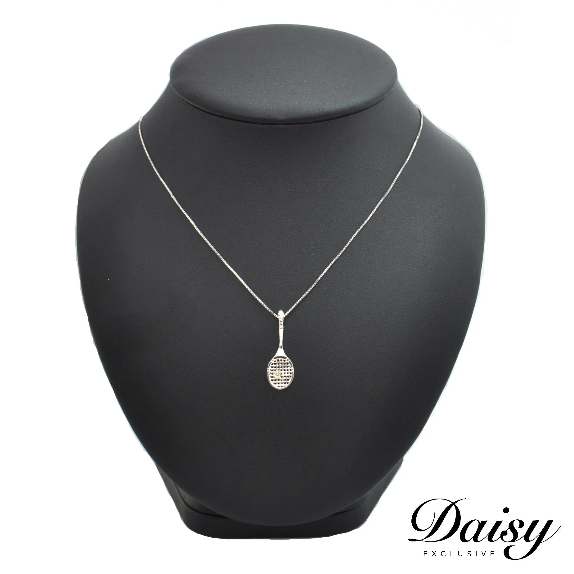 Daisy Exclusive Sterling Silver and Gemstone Tennis Racket Pendant