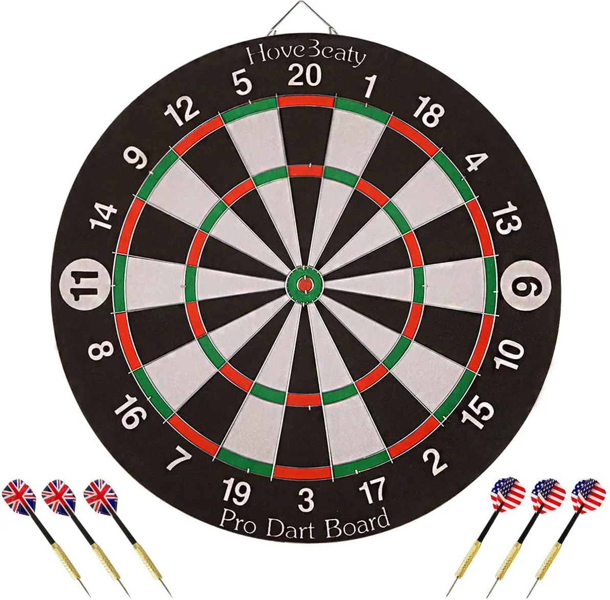 Dart Board, Dart Game Set with 6 Metal Darts and Double-Sided Flocking Dartboard (18 Inches)