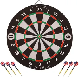 Dart Board, Dart Game Set with 6 Metal Darts and Double-Sided Flocking Dartboard (18 Inches)