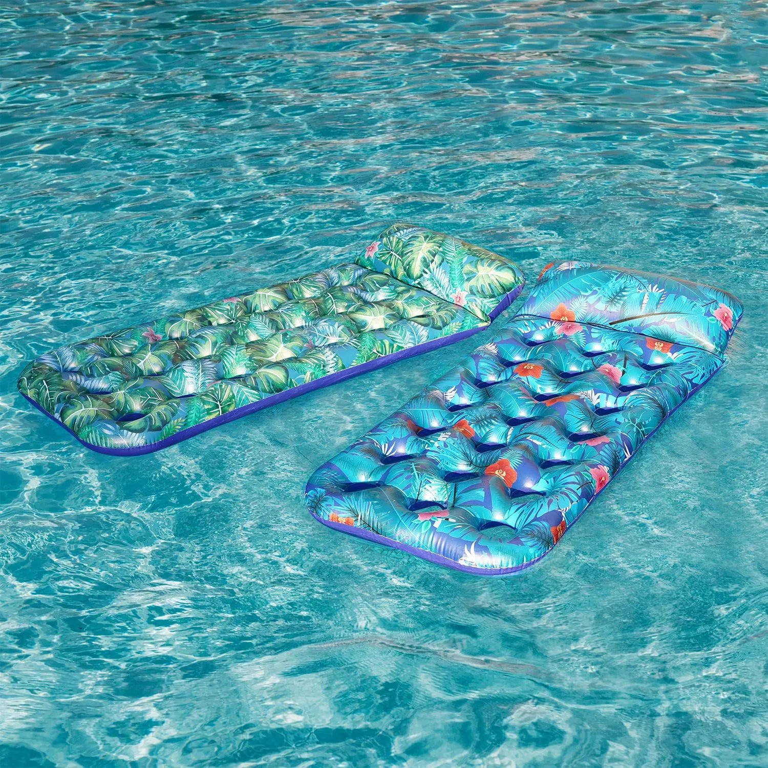 FindUWill Inflatable Pool Floats Adult, 2 Pack Large Pool Float Raft with Headrest for Adults, Tanning Pool Lounger Cooling Pool Floaties for Vacation