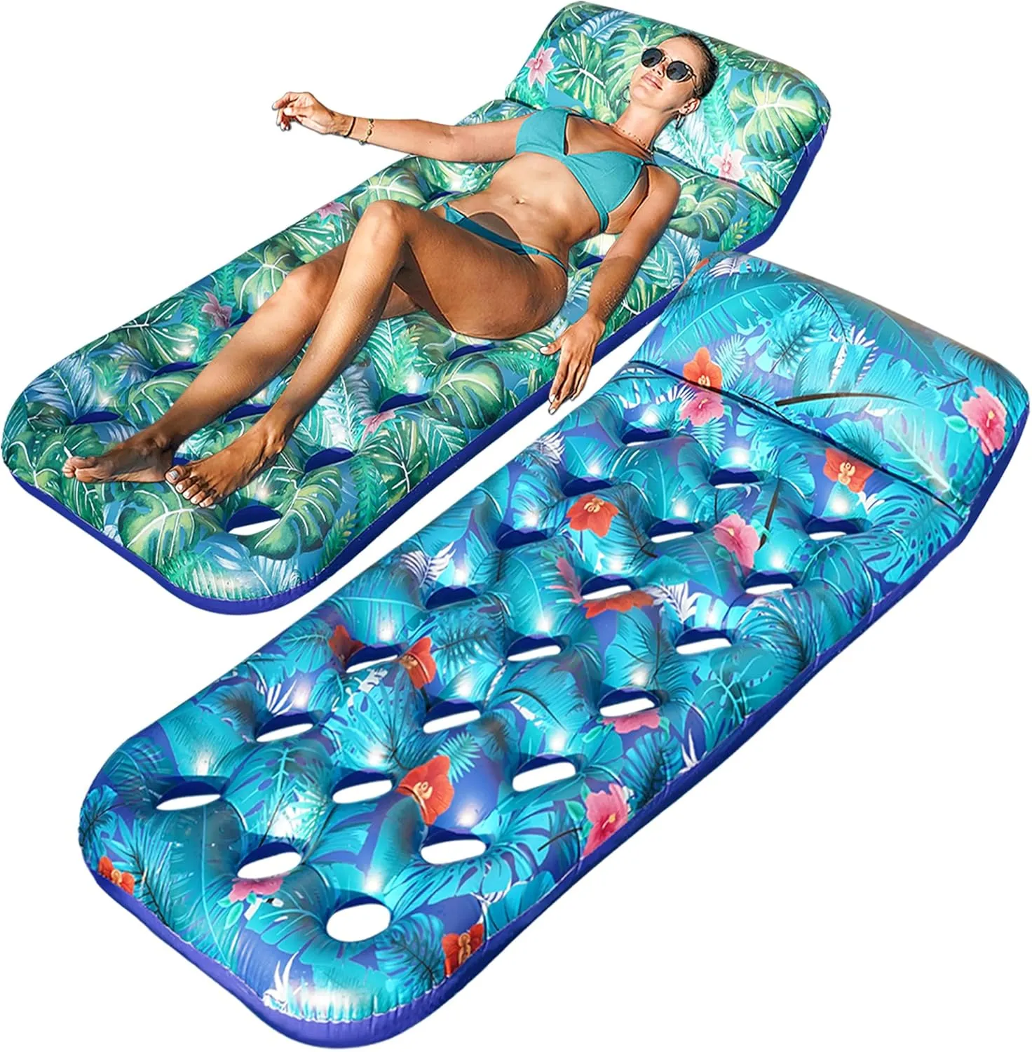 FindUWill Inflatable Pool Floats Adult, 2 Pack Large Pool Float Raft with Headrest for Adults, Tanning Pool Lounger Cooling Pool Floaties for Vacation
