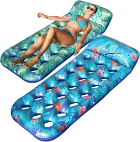 FindUWill Inflatable Pool Floats Adult, 2 Pack Large Pool Float Raft with Headrest for Adults, Tanning Pool Lounger Cooling Pool Floaties for Vacation