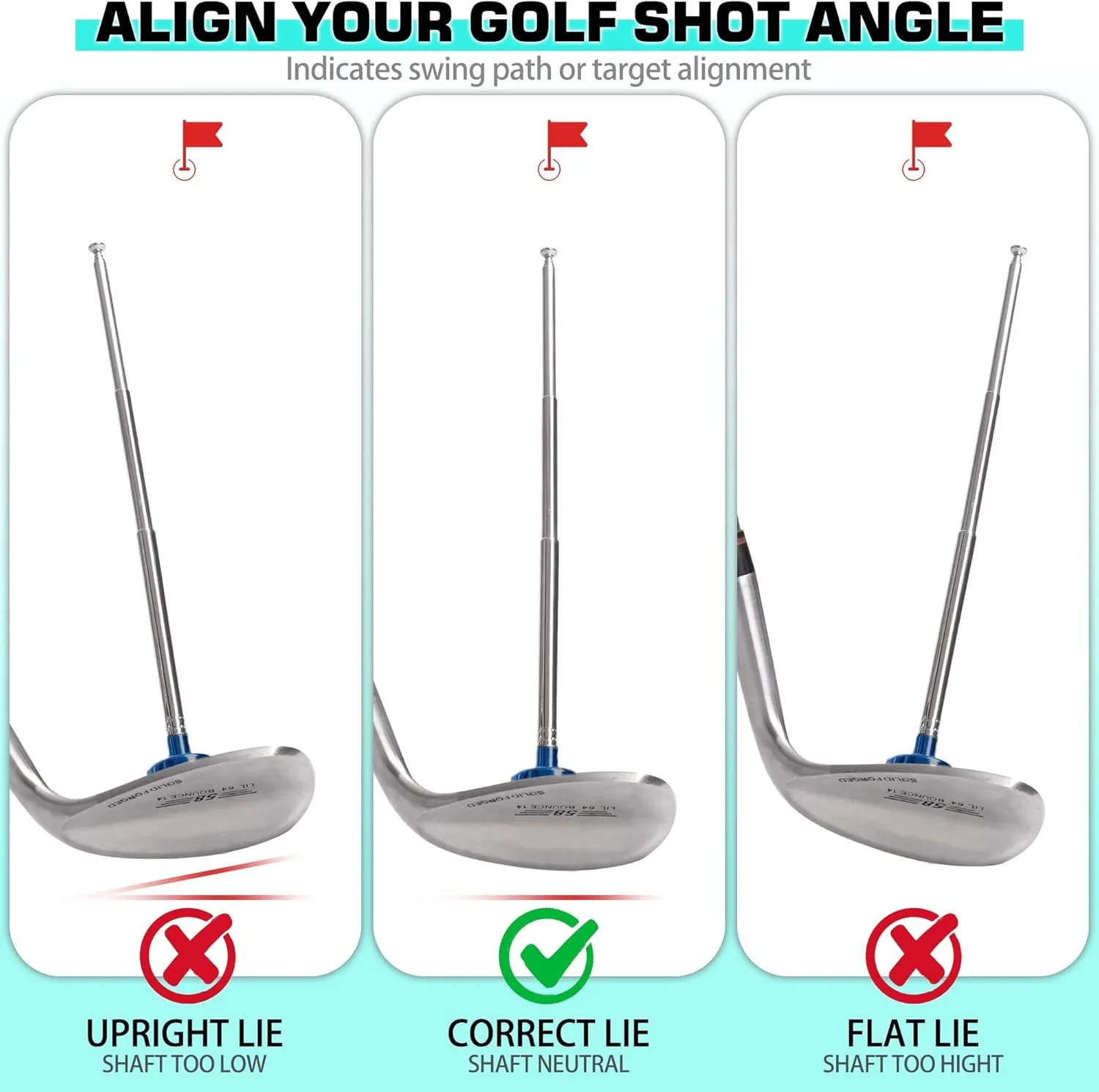 Golf Alignment Rods, 7 Length Adjustments - Golf Alignment Stick Corrector Lie Angle Tool, Golf Swing Training Aids Aiming Stick - Golf Club Face Aim, Visualize and Align Your Golf Shot