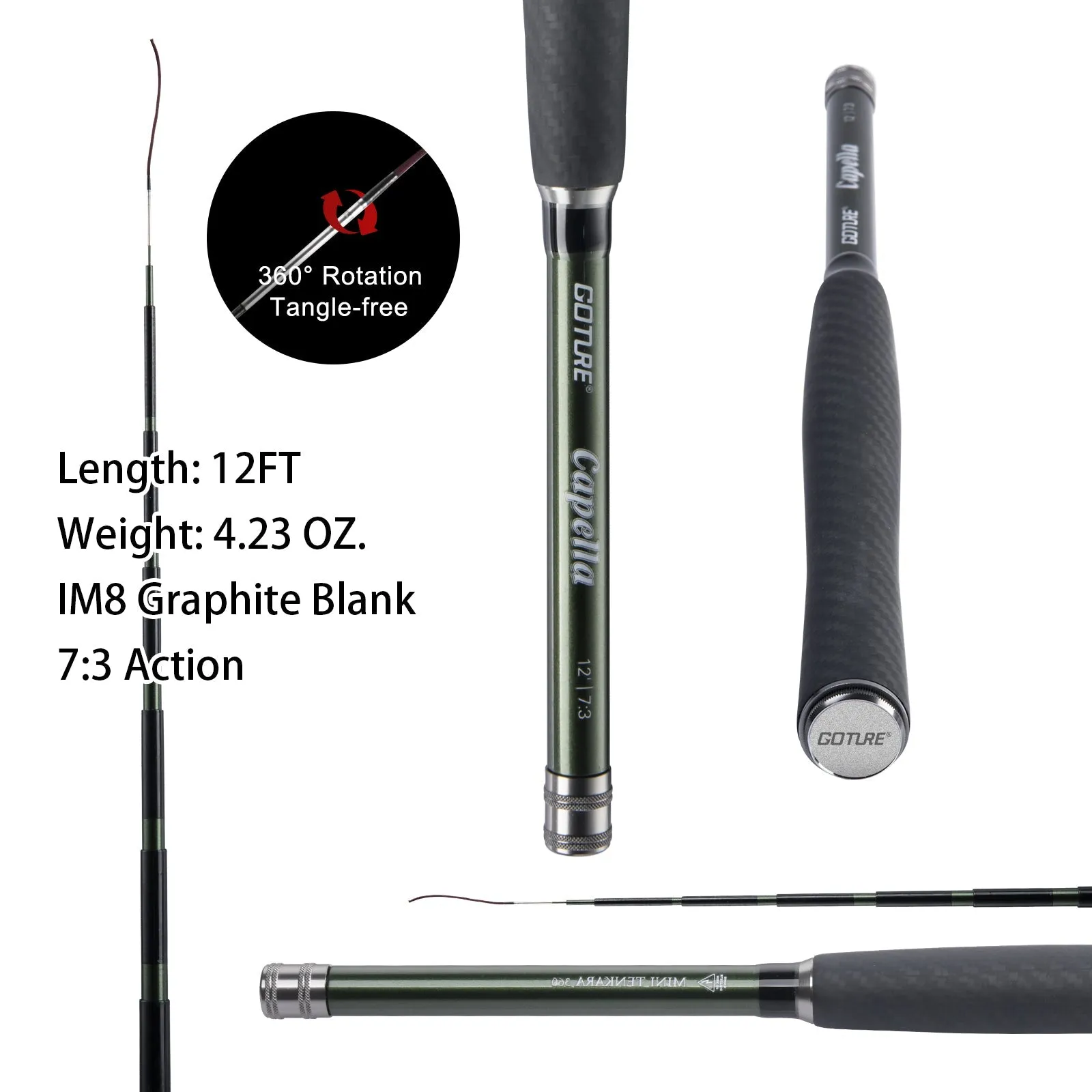 Goture Capella Tenkara Rod Kit 12FT/3.6M Fishing Rod, 30T Carbon Fiber