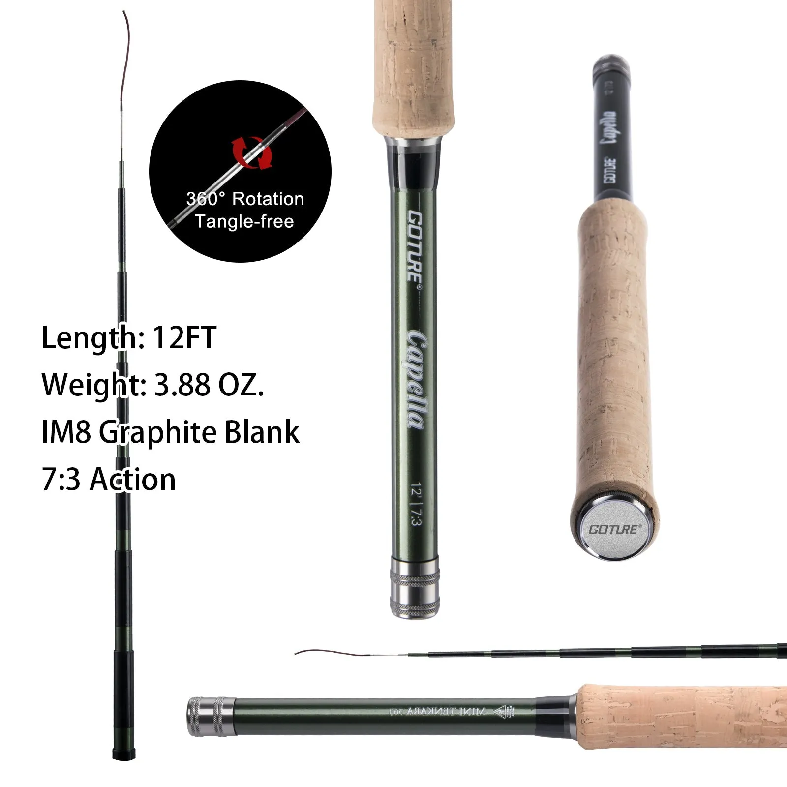 Goture Capella Tenkara Rod Kit 12FT/3.6M Fishing Rod, 30T Carbon Fiber