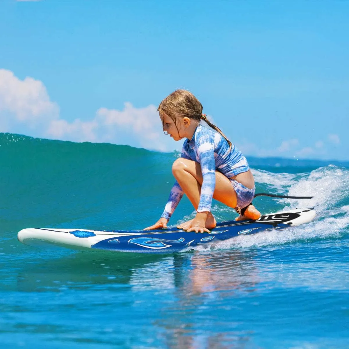 KOTEK 6' Surfboard, Surfing Board with 3 Removable Fins, Safety Leash, EPS Core & EPE Deck, Lightweight Surf Board for Teenagers, Adults, Beginners