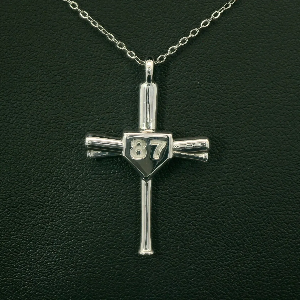 Numbered Baseball Bat Cross Necklace | Sterling Silver | Ready To Ship