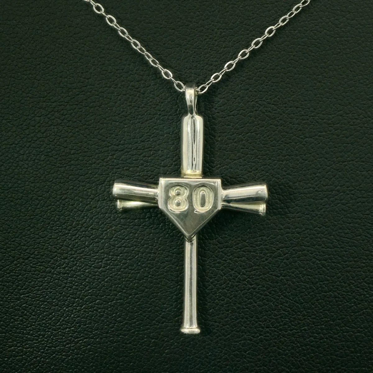 Numbered Baseball Bat Cross Necklace | Sterling Silver | Ready To Ship