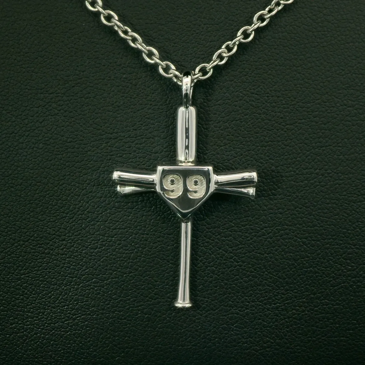 Numbered Baseball Bat Cross Necklace | Sterling Silver | Ready To Ship