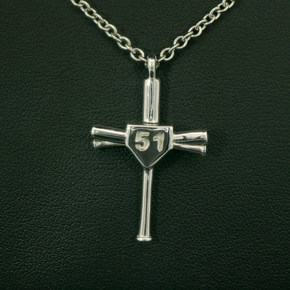 Numbered Baseball Bat Cross Necklace | Sterling Silver | Ready To Ship