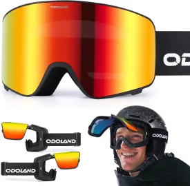 Odoland Flip Up Ski Goggles, OTG Anti-Fog Snow Goggles with UV400 Protection, Snowboard Goggles for Men Women Adult Youth