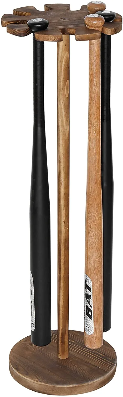 Rustic Wood Freestanding Baseball Bat Storage Display Rack, Holds 9 Bats