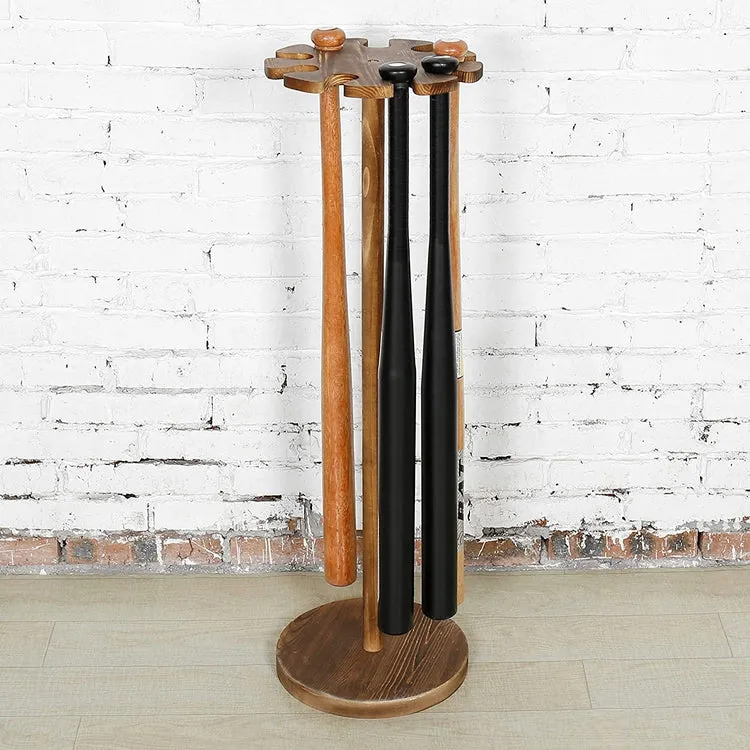 Rustic Wood Freestanding Baseball Bat Storage Display Rack, Holds 9 Bats