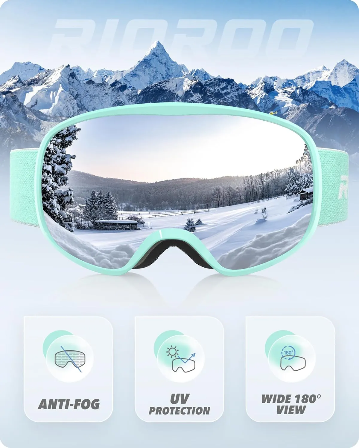 Ski Goggles Snowboard Goggles for Men Women Adults Youth,Over Glasses OTG/100% UV Protection/Anti-fog/Wide Vision