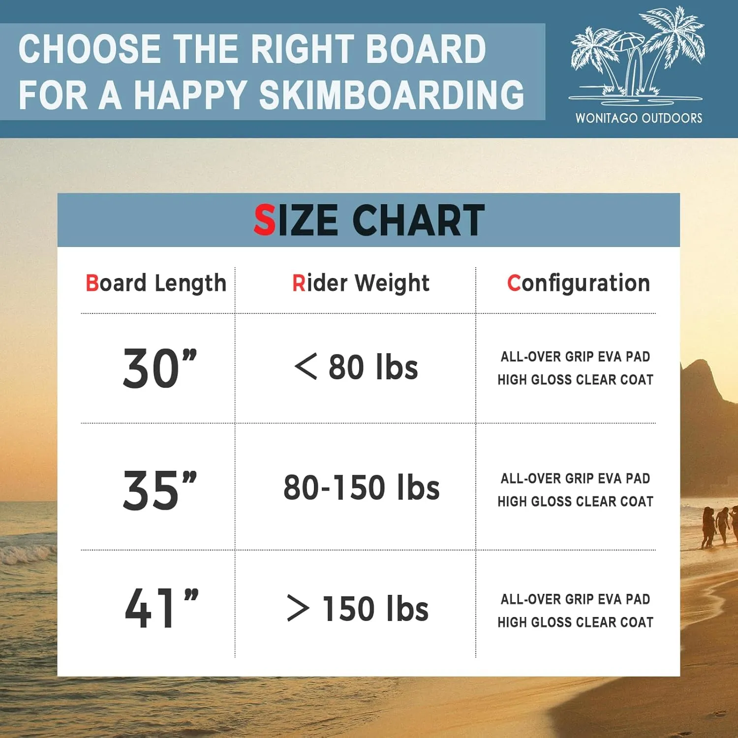 Skimboard with EVA Grip Pad and High Gloss Clear Coat, Durable Wooden Skim Boards for Kids and Adults, 35"/41"