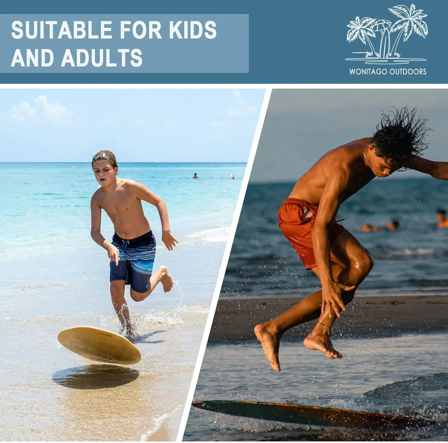 Skimboard with EVA Grip Pad and High Gloss Clear Coat, Durable Wooden Skim Boards for Kids and Adults, 35"/41"