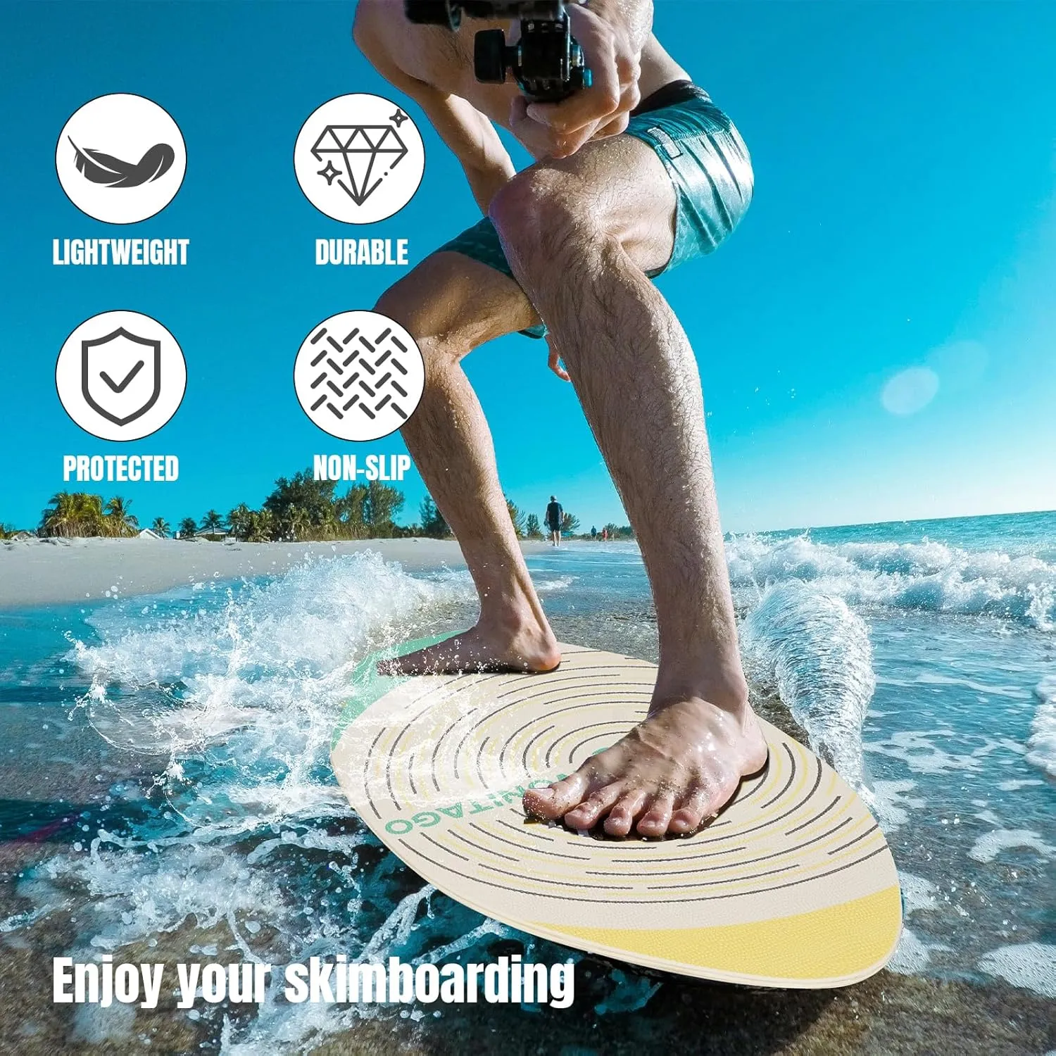 Skimboard with EVA Grip Pad and High Gloss Clear Coat, Durable Wooden Skim Boards for Kids and Adults, 35"/41"