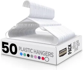 Utopia Home Plastic Hangers 50 Pack - Perfect Space Saving Clothes Hanger - Durable and Strong - Perfect Closet Organizers with Shoulder Grooves (White)