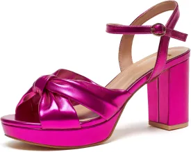 Women's Chunky Platform Heels with Adjustable Ankle Strap - Open Toe Bowknot Block Heel Strappy Sandals, Wedding Party Dressy Shoes Summer Sandals