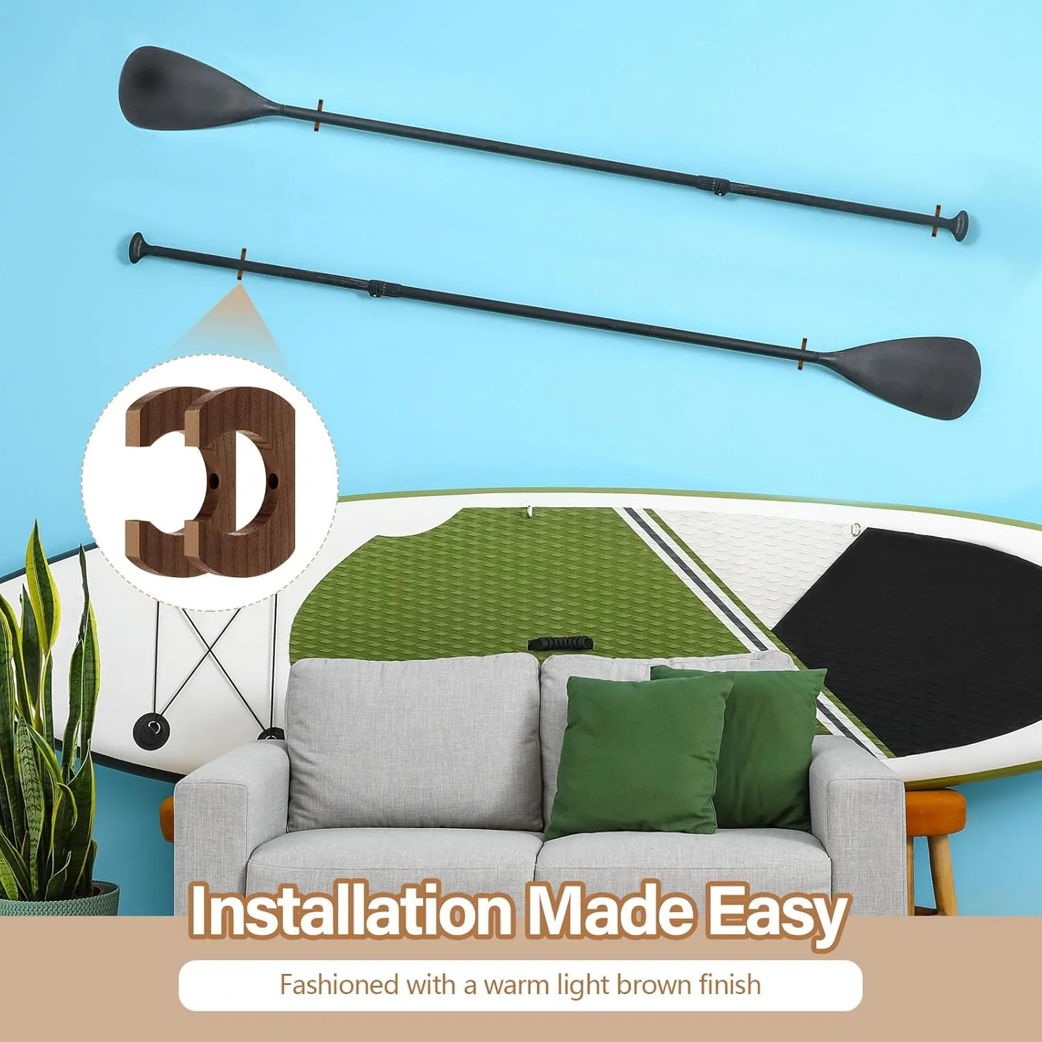 Wooden Paddle Holder Hangers Racks Wall Storage Keeper Hanging Oar Wall Decor Oar Board Accessories for Kayak Sup Canoe Dragon Boat Paddles