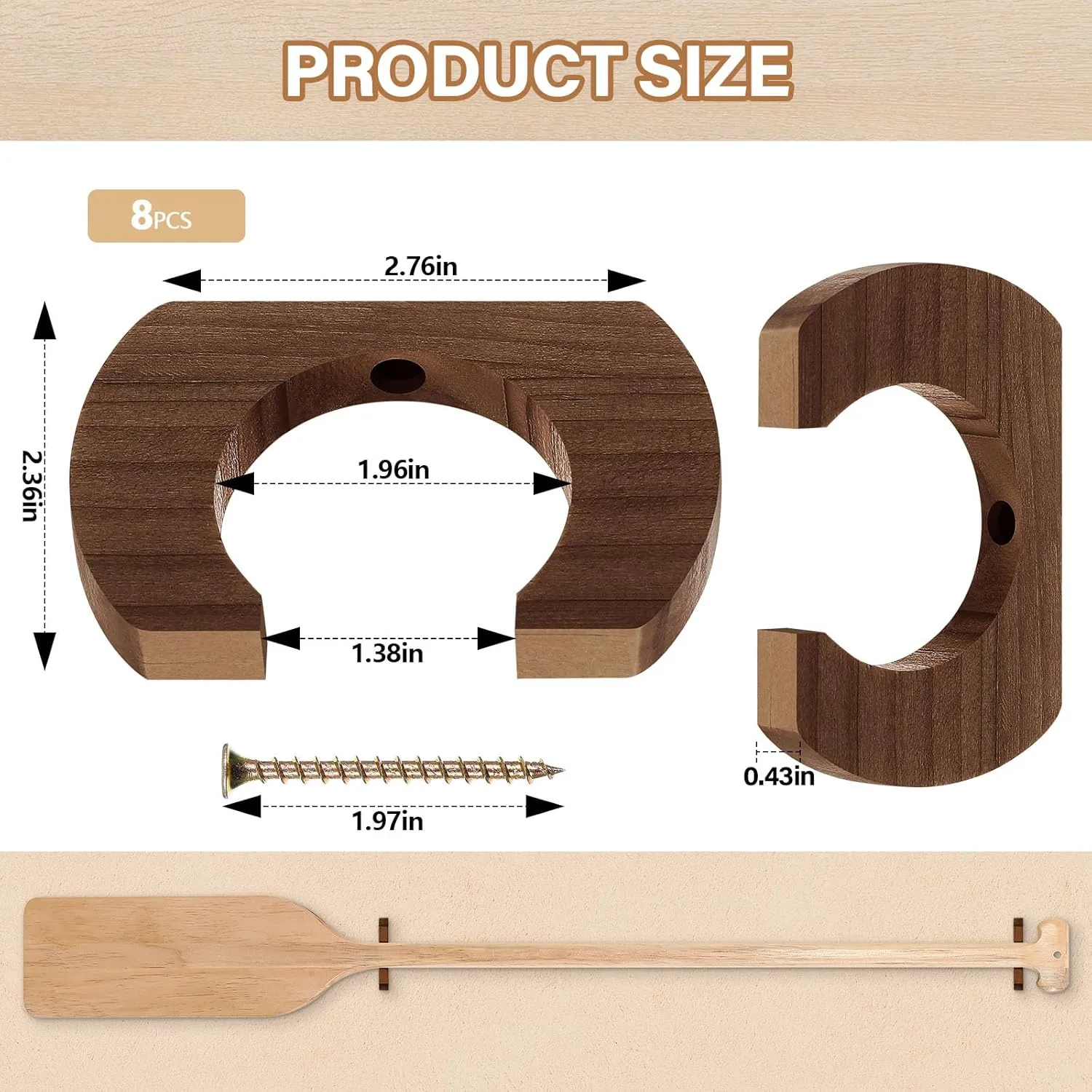Wooden Paddle Holder Hangers Racks Wall Storage Keeper Hanging Oar Wall Decor Oar Board Accessories for Kayak Sup Canoe Dragon Boat Paddles