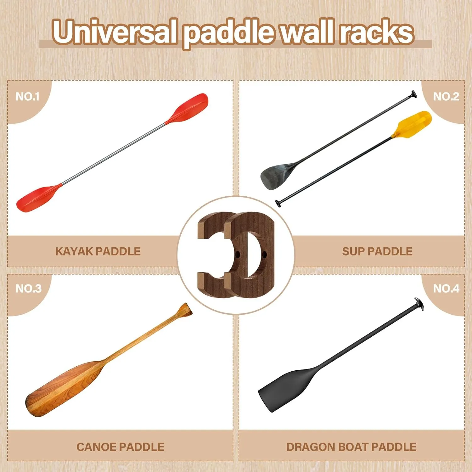 Wooden Paddle Holder Hangers Racks Wall Storage Keeper Hanging Oar Wall Decor Oar Board Accessories for Kayak Sup Canoe Dragon Boat Paddles