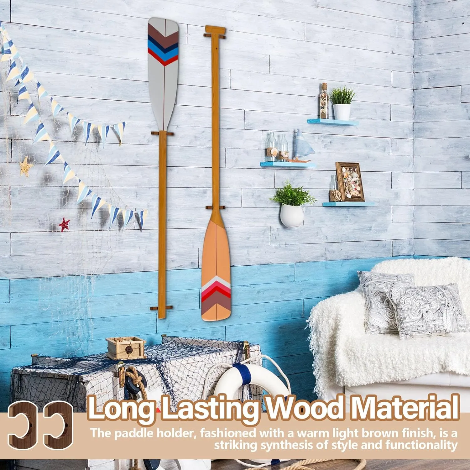 Wooden Paddle Holder Hangers Racks Wall Storage Keeper Hanging Oar Wall Decor Oar Board Accessories for Kayak Sup Canoe Dragon Boat Paddles