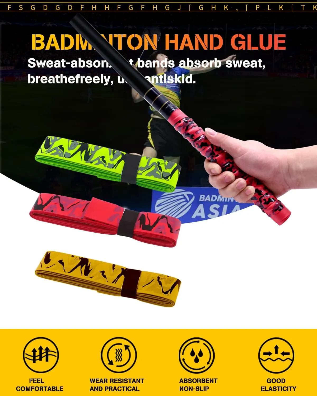 Youth Racket Overgrip, Camouflage Super Absorbent, Skid Resist Absorb Sweat Grip Tape, Handles Protection for Tennis Badminton Racquetball Squash Baseball