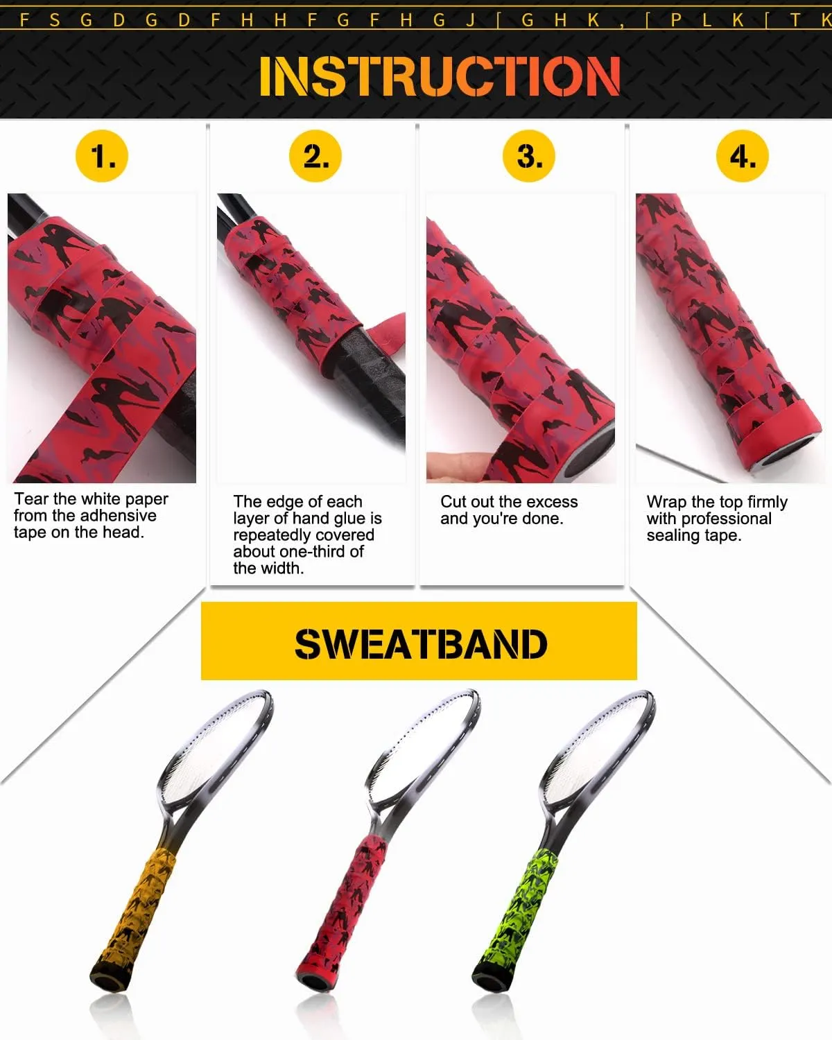 Youth Racket Overgrip, Camouflage Super Absorbent, Skid Resist Absorb Sweat Grip Tape, Handles Protection for Tennis Badminton Racquetball Squash Baseball